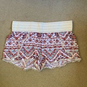 White and Red Floral Summer Shorts